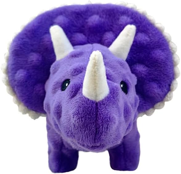 Squeaky Dog Toys Plush Dog Toy with Crinkle Paper Stuffed Durable Dog Chew Toys for Small Middle and Large Dogs Triceratops Purple