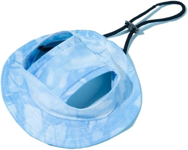 Dog Cat Sunshade Anti-strangle Hat Exposed Ears Adjustable Rope Buckle Bucket Hat Pet Supplies (M,Blue)