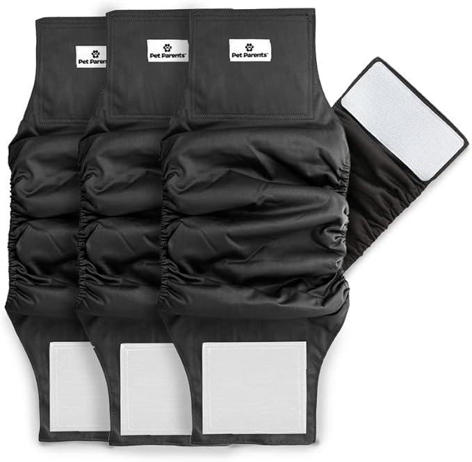 Pet Parents® Washable Belly Bands for Dogs (3pack) + Extendrs® Durable Dog Diapers - Premium Male Dog Diapers & Wraps (X-Small, Black)