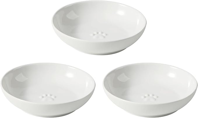 5.7'' Ceramic Wide Whisker Friendly Cat Dishes, Set of 3 Ceramic Cat Bowls, Indoor Kitten Feeding Food& Water Dish to Prevent Whisker Fatigue(3 Pcs,White)