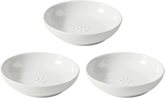 5.7'' Ceramic Wide Whisker Friendly Cat Dishes, Set of 3 Ceramic Cat Bowls, Indoor Kitten Feeding Food& Water Dish to Prevent Whisker Fatigue(3 Pcs,White)
