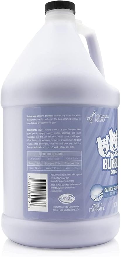 Bubble Bros. Oatmeal Dog Shampoo, Gallon - Naturally Derived, Eliminates Pet Odors, Soothes Dry and Sensitive Skin, Itch Relief, Professional, Bulk 128 oz