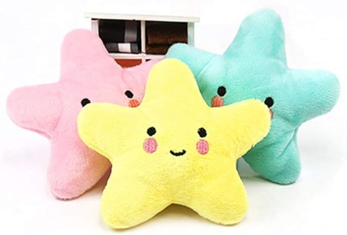 Pet Bite Squeaky Toys Smile Star Cute Stuffed Toys for Dogs Puppy Biting BB Sound Chew Squeaker Cloud Shape Plush Toy for Cats & Small Animals Exercise Entertainment,3 Pack (Star)