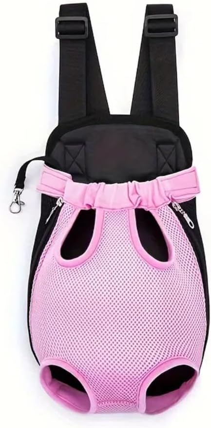 Pet Dog Carrier Backpack, Portable Breathable Mesh Chest Carrier, Polyester Woven Double Shoulder Pet Bag for Outdoor Adventures (Pink, Medium)