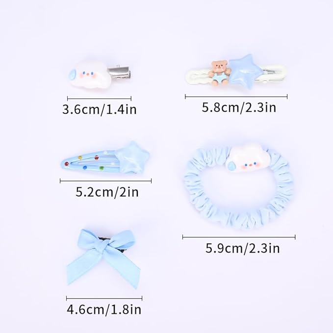 Hair Clips for Women, Acrylic Resin Hair Accessories set with Hairbands Colored Hair Ties, Flower, Rainbow, Little Bear Clips Cute pattern for Birthday Prom Cosplay Party (blue Cloud Star)