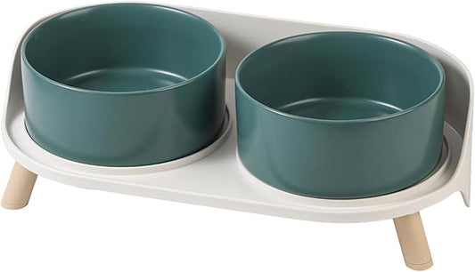 Elevated Ceramic Dog Bowl Set - Double Dog Feeding Bowls with Stand Splash Proof - Raised Dishes for Food and Water - Ideal for Small to Medium Dogs - 2 x 850 ml - 28.74 oz