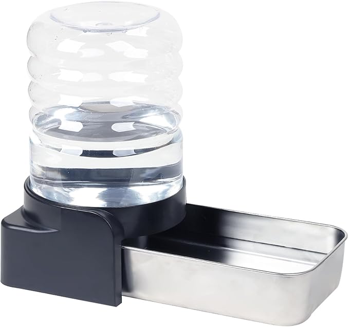 PAKEWAY 1 Gallon / 3.8L Automatic Gravity Dog Water Bowl Dispenser, Stainless Steel Large Capacity Pet Waterer with 3 Filters for Small to Medium Dogs and Cats