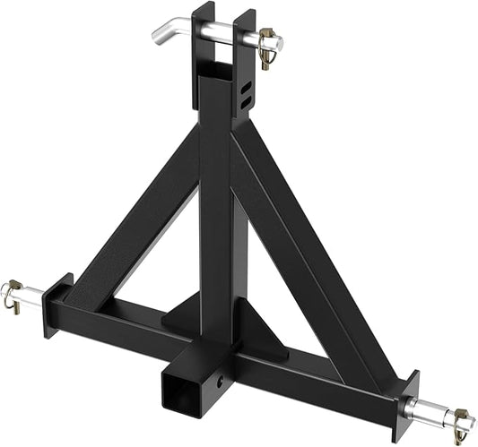 3 Point Hitch Receiver, 3 Point 2" Trailer Hitch Receiver with Pins, Drawbar Adapter Category 1 Tractor Tow Compatible for Kubota, Cat, John Deere, BX, LM25H, WLM Tractor, NorTrac, Yanmar, Kioti, Farm