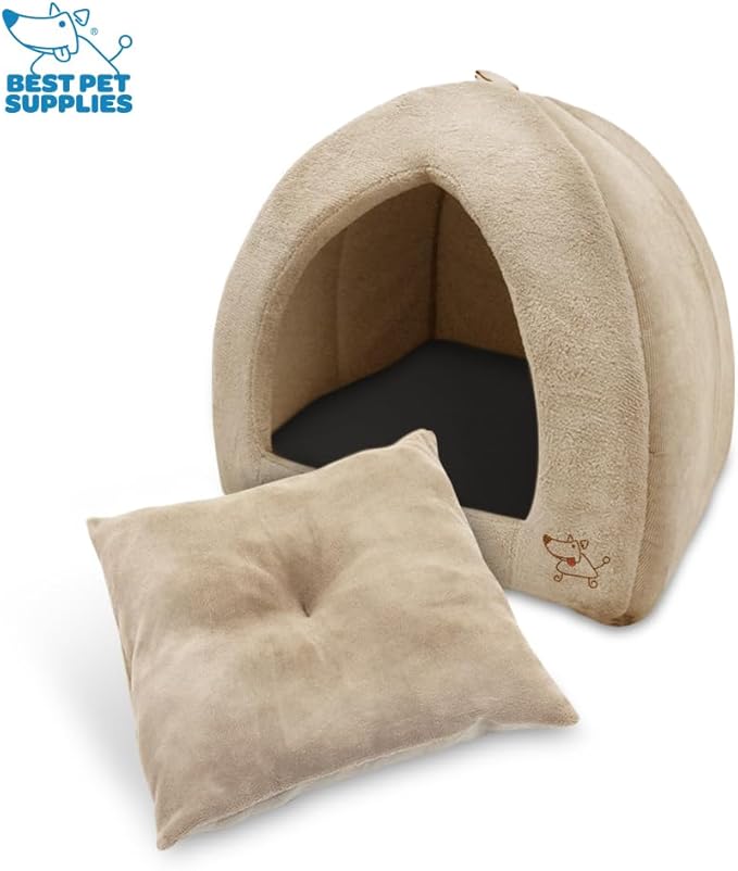 Best Pet Supplies Dog House Bed Crate Mat Tent Indoor Round Soft Plush for Small, Medium, and Large Breeds - Tan, 19 x 19 x H:19"
