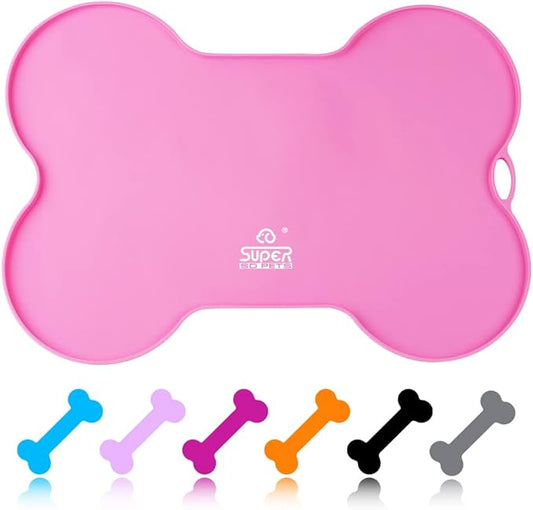 Super Design Dog Food Mat Dog Bowl Mat for Food and Water Silicone Non Spill Cat Feeding Mat Puppy Placemat Waterproof - 20.5" x 14.5", Pink