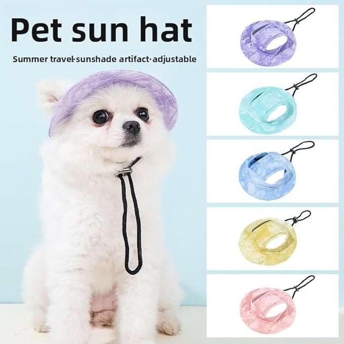 Dog Cat Sunshade Anti-strangle Hat Exposed Ears Adjustable Rope Buckle Bucket Hat Pet Supplies (M,Yellow)