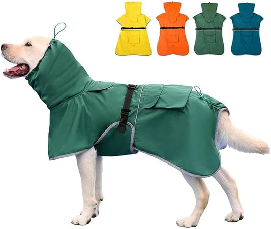 Dog Raincoat Waterproof Dog Rain Coat with Hoodile, Reflective Adjustable Lightweight Pet Rain Jacket for Medium Large Dogs(Green, 7XL)