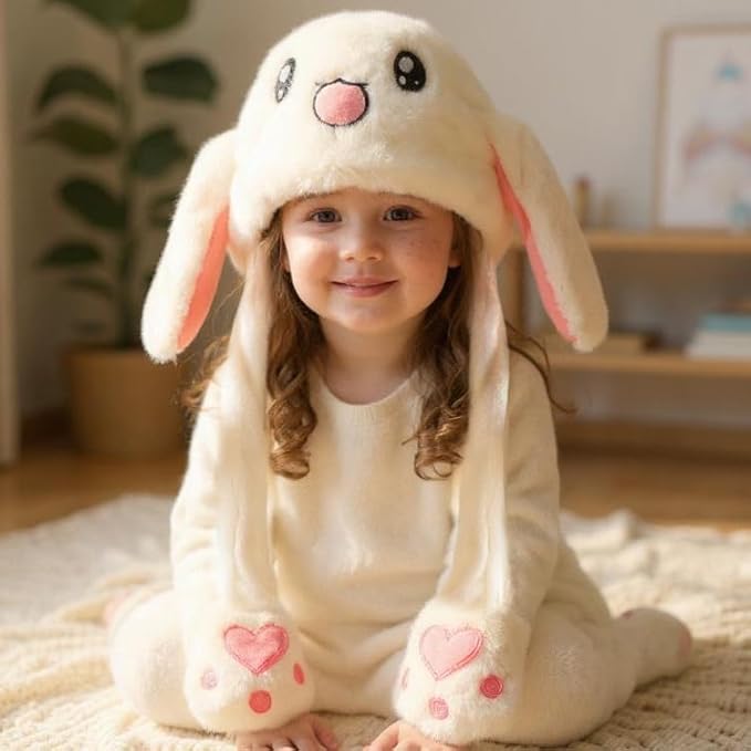 Animal Hat with Ears Moving Jumping Pop Up Beating Hat Plush Holiday Cosplay Dress Up Funny Gift for Kids