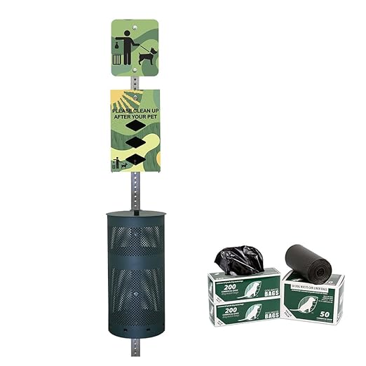 ZERO WASTE USA - Rust Proof Aluminum Dog Waste Station for Roll Bags (Most Popular Bags) - Free 400 Waste Bags & 25 can Liners - Over 500k Sold in USA (Green Land Abstract | Matte Green)