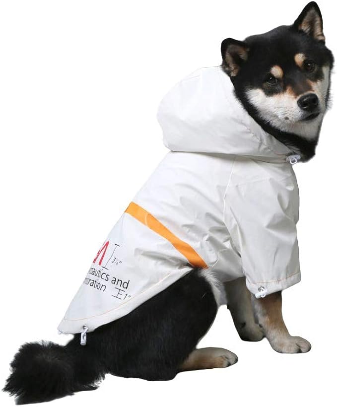 ChoChoCho NASA Dog Raincoat, Reflective Water Proof Rain Jacket, Costume, Clothes, Pet Stylish Streetwear Outfit for Cat Puppy Small Medium Large (White, XL)