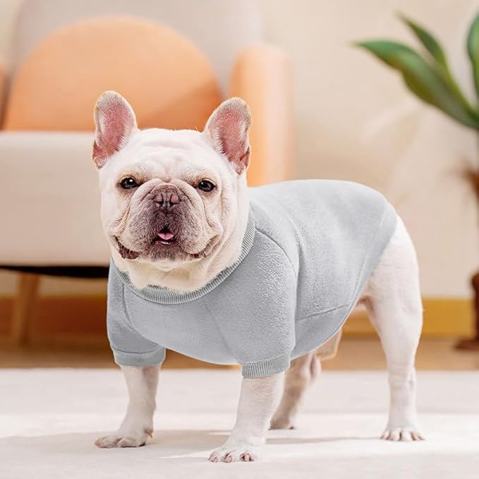 Idepet Dog Fleece Sweater, Small Dogs Shirt Pullover Sweatshirt Pet Dog Clothes Soft Puppy Sweater Warm Winter Shirt Classic Cat Apparel for Small Dogs and Cats (Medium, Grey)
