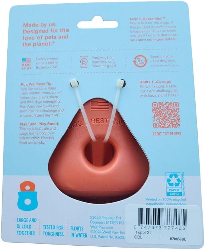 WEST PAW Toppl Durable Dog Treat Puzzle Toy for Large Dogs- Engaging Interactive Chew Toy for Mental Stimulation, Slow Feeding- One and Quarter Cup Capacity - Cardinal Red, XL
