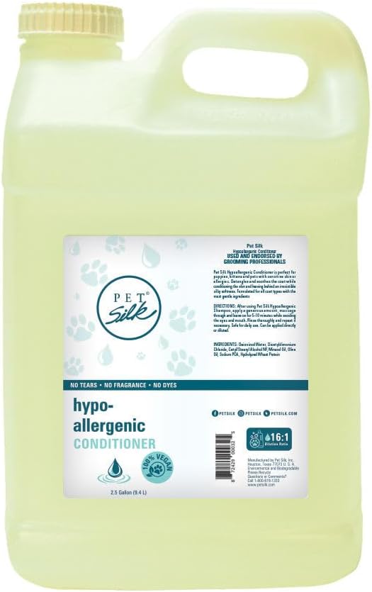 Pet Silk Hypoallergenic Conditioner, Free of Dyes and Heavy Fragrances, Specifically Designed for Pet's with Sensitive Skin, Infused with Olive Oil & Wheat Protein for Added Nourishment! (2.5 GAL)