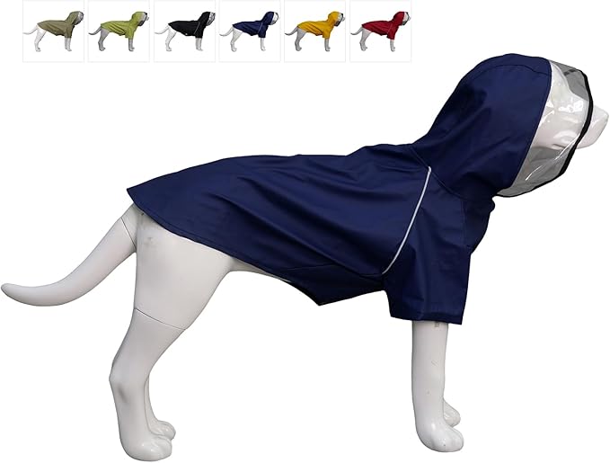 LoveLonglong Premium Waterproof Dog Raincoat with Reflective Safety Features Pet Raincoats for Large Medium Small Dogs Navy Blue M