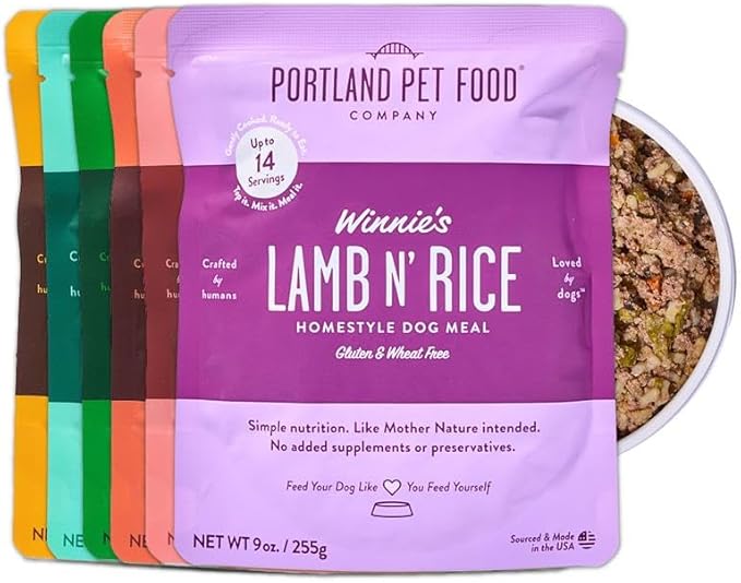 Portland Pet Food Company Fresh Dog Food Pouches - Human-Grade Topper Mix-Ins & Wet Pet Meals - Small & Large Breed Puppy & Senior Dogs - Gluten-Free Meal Toppers, Made in The USA - 6 Pack Variety