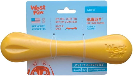 WEST PAW Hurley Dog Bone Chew Toy for Tough Chewers- Safe and Durable Fetch and Chew Toy for Dogs- Dishwasher Safe, Lightweight, Floatable, Made in USA - for Small Dogs - Sunflower Yellow, Large