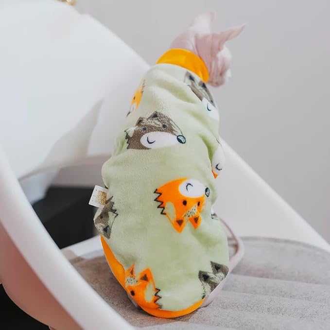 Sphynx Cat Warm Turtleneck Sweater, Thick Soft Double-Sided Fleece Clothes for Cats, Two-Legged Winter Onesie for Cats and Small Dogs,Pjs for Cats and Puppy (Fox, L (5-6.5lbs))