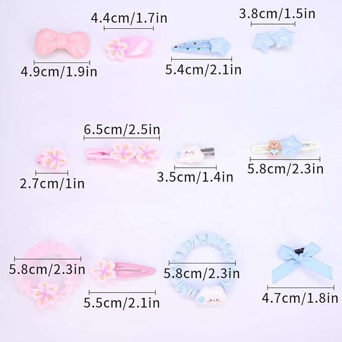 Hair Clips for Women, Acrylic Resin Hair Accessories set with Hairbands Colored Hair Ties, Flower, Rainbow, Little Bear Clips Cute pattern for Birthday Prom Cosplay Party (blue Cloud pink flower)