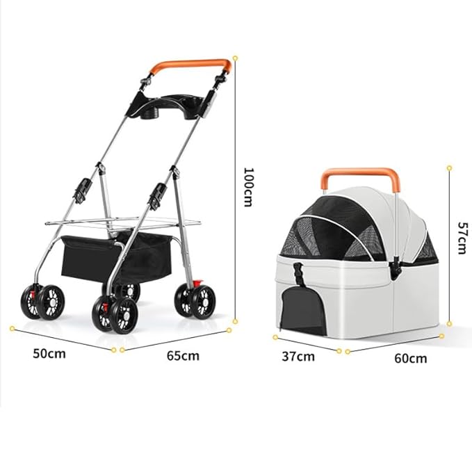 YYW Pet Stroller for Small Dogs & Cats, 3 in 1 Foldable Kittens Puppies Travel Strolling Cart with Removable Carrier, Cup Holder, Storage Basket & Lockable Wheels(Gray)