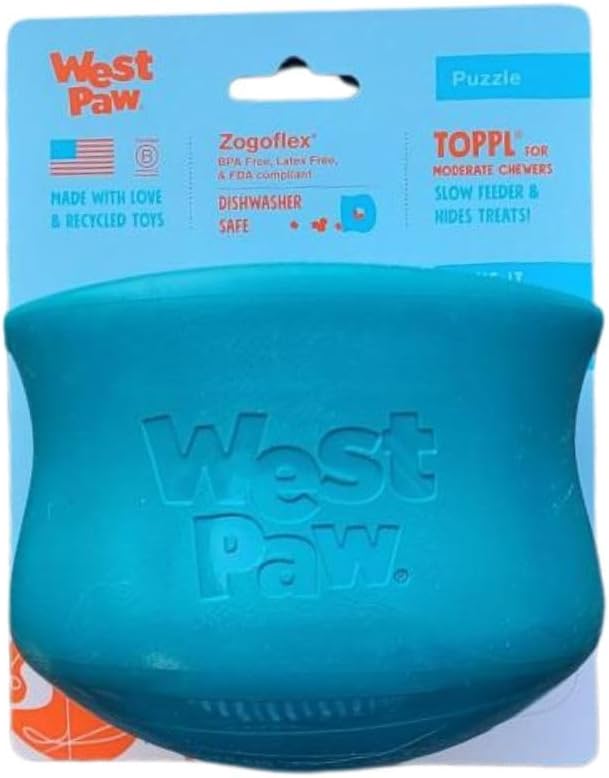 WEST PAW Toppl Durable Dog Treat Puzzle Toy for Large Dogs- Engaging Interactive Chew Toy for Mental Stimulation, Slow Feeding- One and Quarter Cup Capacity - River Blue, XL