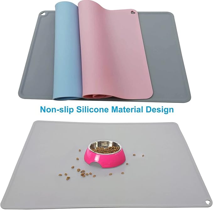 JiangYanus Silicone Pet Feeding Mat for Dog Cat Bowls, Non Slip Waterproof Cat & Dog Bowl Mats Tray with Edges for Food and Water, Pet Bowl Mat Dog Placemats for Floors (16.1 x 12.2 inch, Black)