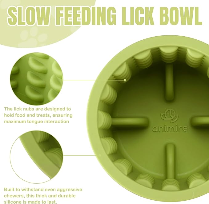 Dog Lick Bowl, Anxiety Relief Dog Licking Mat Freezer Treat Dispenser, Non-Slip Anti-Choking Silicone Slow Feeder Lick Bowl for Small Medium & Large Breed Dogs, BPA Free(Green,M-L)