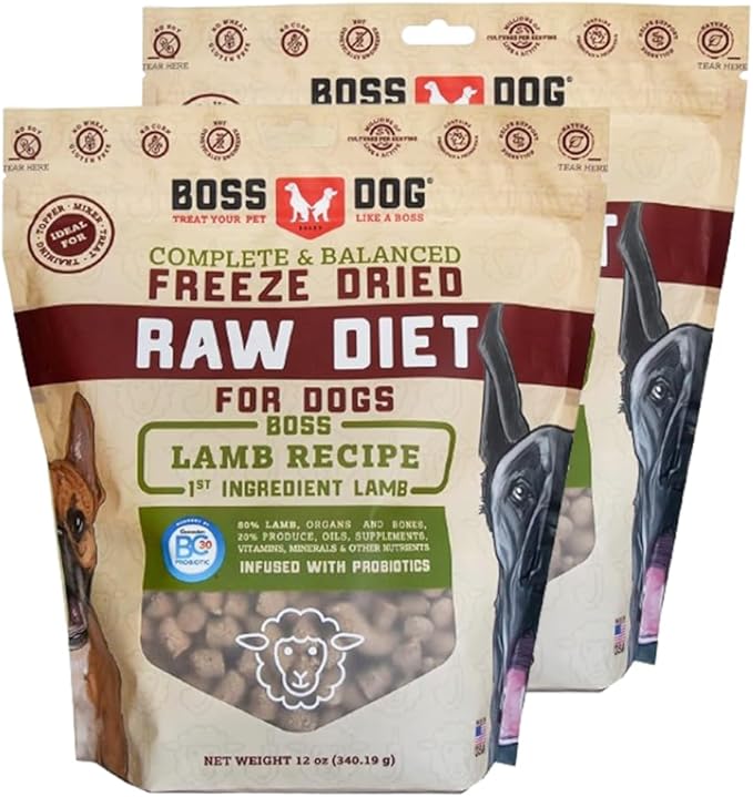 Boss Dog Complete & Balanced Freeze Dried Raw Diet for Dogs, Lamb Recipe, 12 oz Bag (Bag of 2)