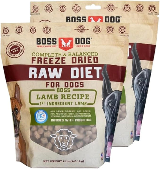 Boss Dog Complete & Balanced Freeze Dried Raw Diet for Dogs, Lamb Recipe, 12 oz Bag (Bag of 2)
