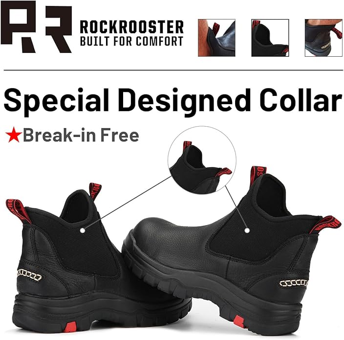 ROCKROOSTER Bakken Men's Black 6 inch Chelsea Boots, EH Rated Waterproof Slip-on Work Boots AK303-Soft Toe, AK323-Steel Toe, CP323-Comp Toe