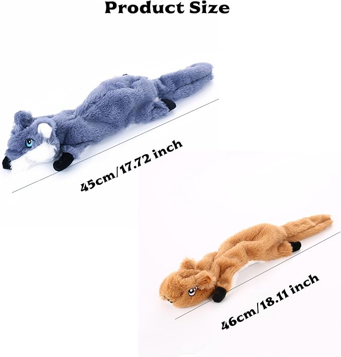 Squeaky Plush Squirrel Dog Toys, No-Stuffing Design, Set of 2, Blue and Yellow, for Small & Medium Dogs