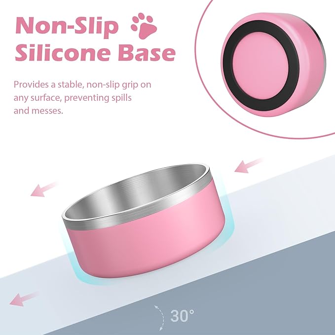 LIANLAI Stainless Steel Dog Bowls, Rust-Resistant Pet Bowls, Non Slip Dog Water Bowl, Versatile Feeding Bowls(Pink，64 oz)