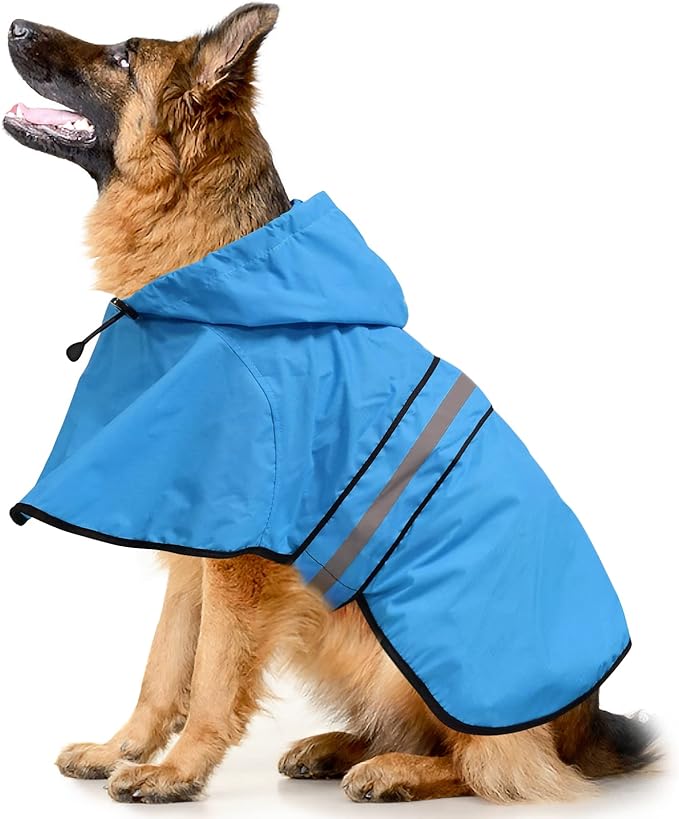 Reflective Dog Rain Coat - Waterproof Adjustable Pet Raincoat Jacket, Lightweight Hooded Dog Rain Coat Poncho for Small to X- Large Dogs and Puppies (Blue, X-Large)