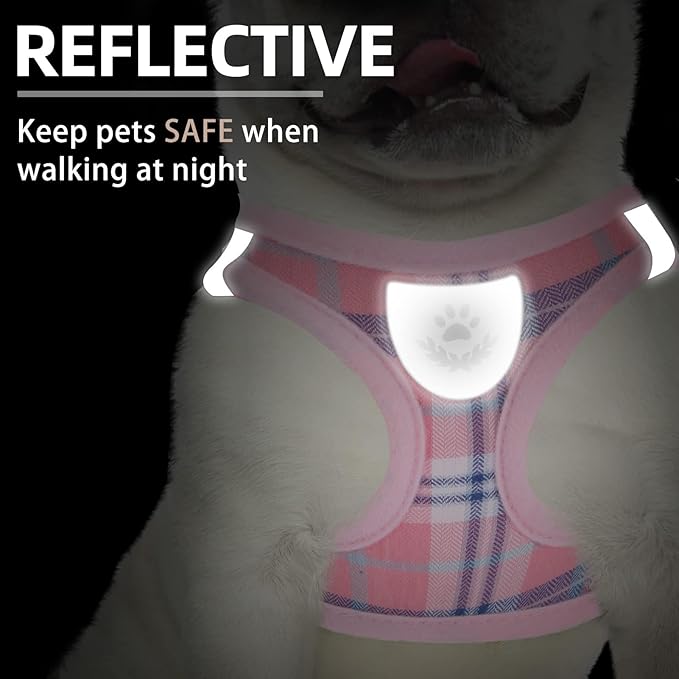 PUPTECK Adjustable Dog Harness Collar and Leash Set Step in No Pull Pet Harness for Small Medium Dogs Puppy and Cats Outdoor Walking Running, Soft Mesh Padded Reflective Vest Harnesses, Pink M