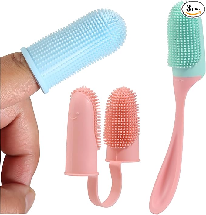 360° Finger Toothbrush for Dogs and Cats, 3 Pack Soft Silicone Pet Toothbrush, Gentle Dog Dental Care Finger Brush for Plaque Buildup and Fresh Breath
