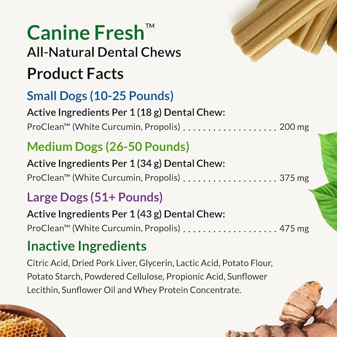 ULTIMATE PET NUTRITION Canine Fresh Dental Chews, Dental Dog Treats, Oral Care and Hygiene Sticks, Soothes Gums, Vet Developed, 15 Chews (Medium)