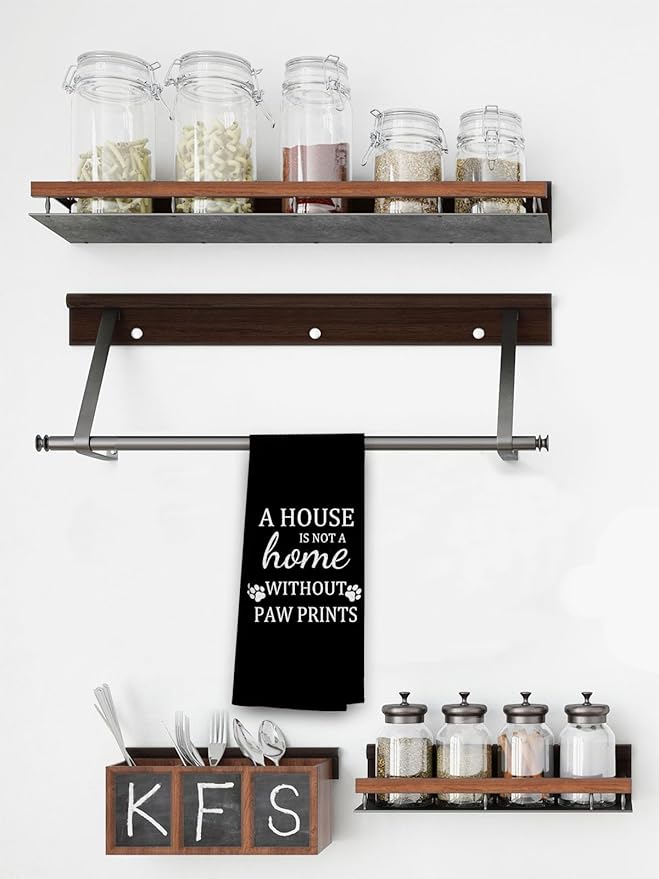 TNUW Dog Themed Kitchen Towels 16″×24″,A House is Not A Home Without Paw Prints Soft and Absorbent Kitchen Tea Towel Dish Towels Hand Towels,Gifts for Women Girls Dog Lovers (Color-1) (Black)