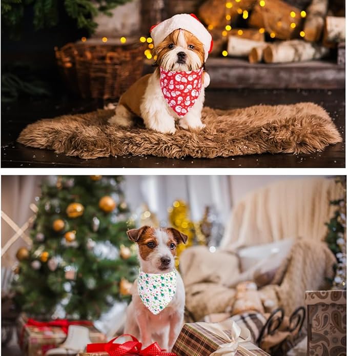 ADOGGYGO 4 Pack Dog Bandana Christmas Pet Scarf Triangle Bibs Kerchief Set Puppy Christmas Costume Accessories Decoration for Small Dogs (Small)