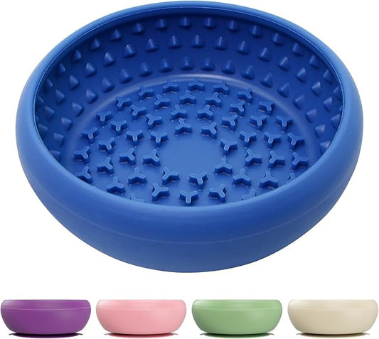 Slow Feeder Dog Bowl, BPA-Free Silicone Lick Mat for Small and Medium Dogs, Non-Slip & Dishwasher Safe (Dark Blue,L)
