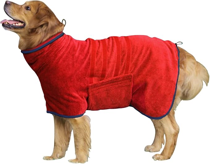 Dog Drying Coat - Fast Drying Dog Towel Robe - Microfiber Super Absorbent Pet Bathrobe, Adjustable Collar Fast Drying Coat Pet Dog Cat Bath Robe Towel (X-Large, Red)