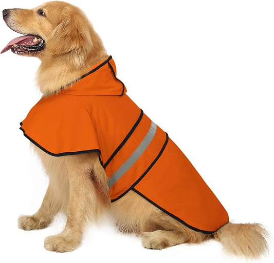 HDE Dog Raincoat Jacket Reflective Adjustable Hooded Pet Poncho Rain Coat with Leash Hole for Small to X-Large Dogs Safety Orange - XL