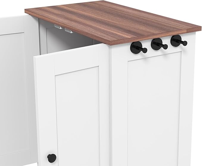 PawHut Pet Feeding Station, Elevated Dog Bowls, Dog Food Storage Cabinet with Hidden Bowls, Adjustable Panel, Hooks for Medium Sized Breed, White