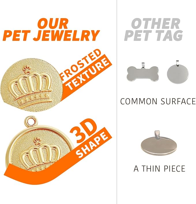 Dogs ID Tags Personalized Double Sided Deep Engraved Cat & Dog Collar Charm Round Shape Frosting Process Silver/Gold Plated (Bone-Cross Gold)