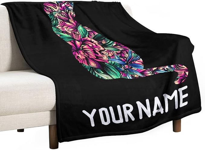 Personalized Cat Blanket Gifts with Name - 30"x40" Cute Throw Blanket for Adults Kids - Black Soft Plush Throws for Bed, Couch & Travel
