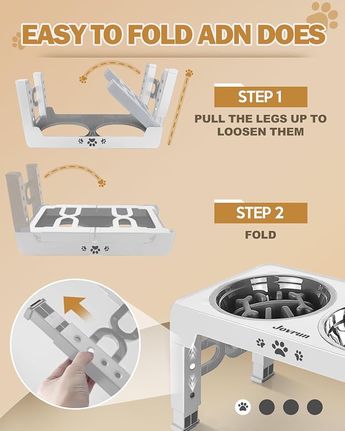 Elevated Dog Bowls, Dog Feeder with 2 Stainless Steel Dishes &1 Slow Feeder Bowl, 5 Heights Adjustable Raised Stand for Medium Large, Food Dishes with Non-Slip Feet