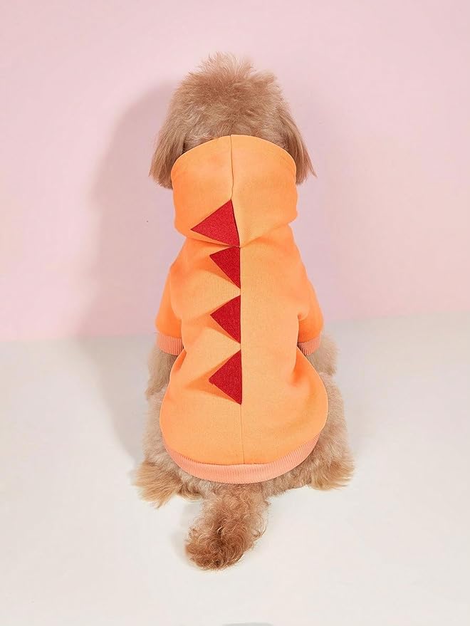 QWINEE Dinosaur Dog Hoodie Dog Warm Jacket Christmas Halloween Dog Costume Dog Clothes for Puppy Kitten Small Medium Dogs Cats Solid Orange L